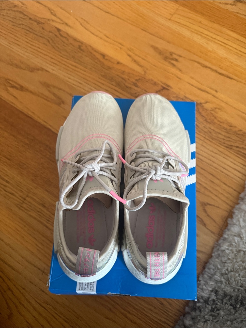 adidas NMD_R1 W Beige Knit Sneakers with Pink & Iridescent Details - Picture 3 of 6